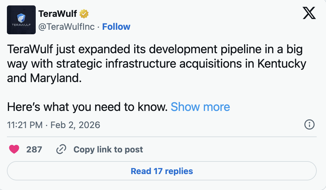 TeraWulf just expanded its development pipeline in a big way with strategic