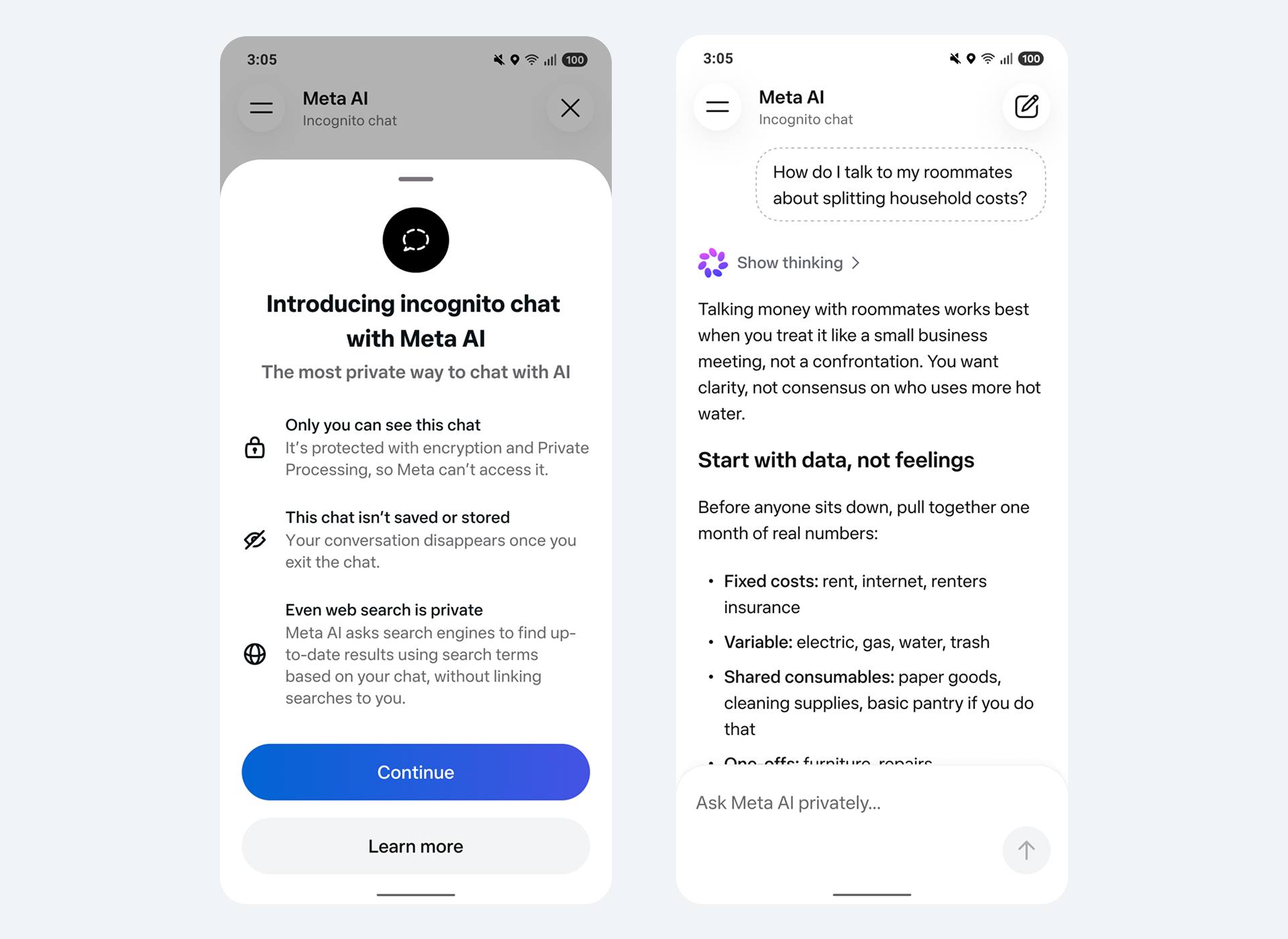 Meta CEO Mark Zuckerberg announced the launch of Incognito Chat, a private AI-powered communication feature in Meta AI and WhatsApp.