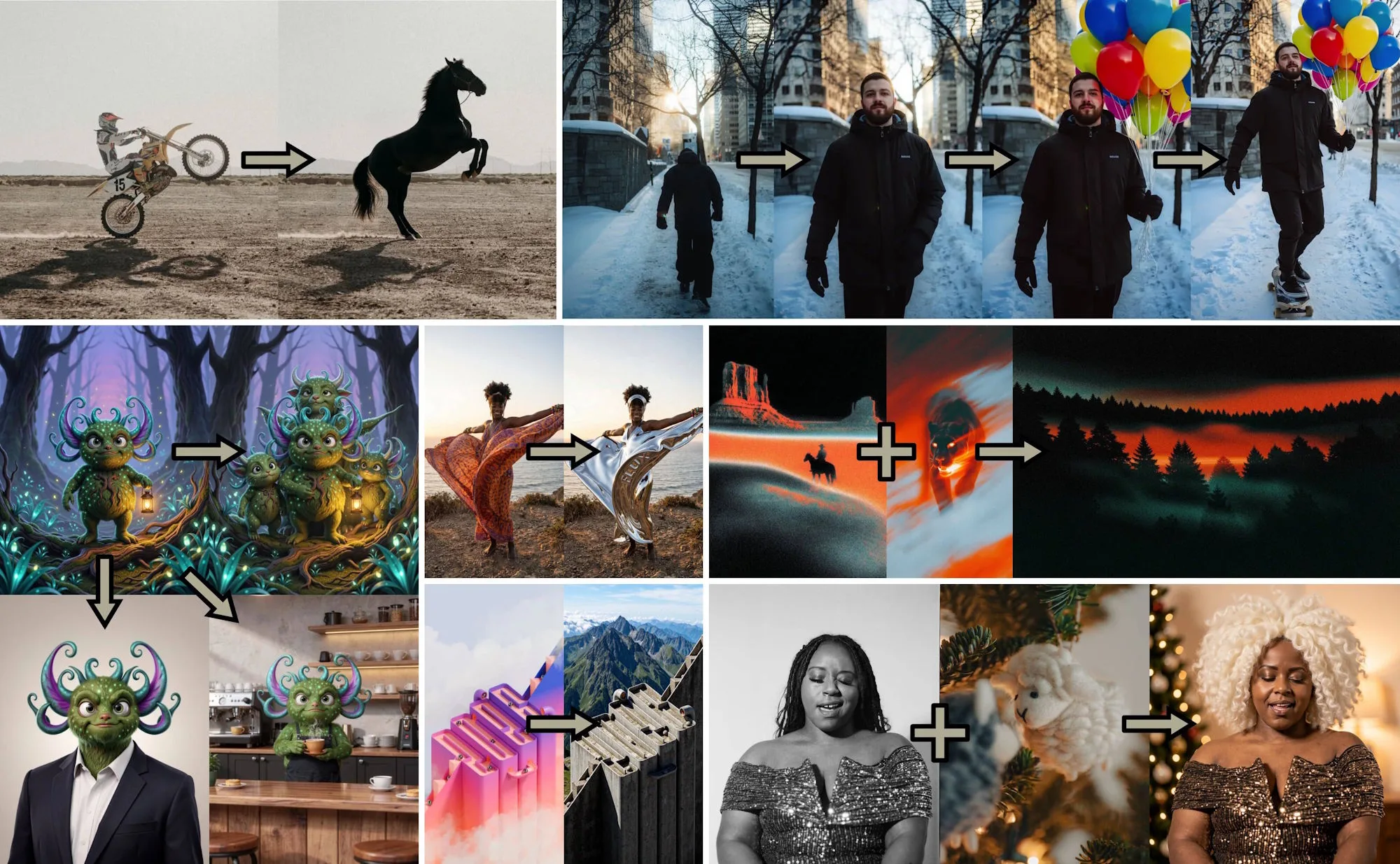 Elements such as backgrounds or objects can be selectively modified or recombined. | Image: BFL