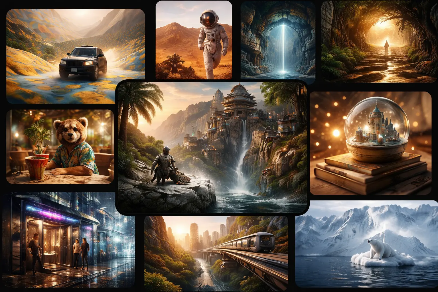 A collage of sample videos created by the Veo 3.1 model.  