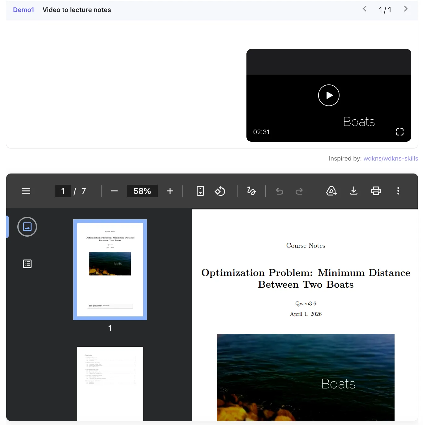 Prompt for lecture notes and Qwen3.6-Plus response. Source: Qwen.